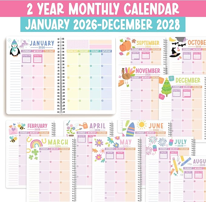 2026-2027 Monthly Planner - 2 Year Monthly Planner 2026-2027, Month Calendar Planners 2026 to 2027, Calendar Book, Smiley Month Planners & Organizers
