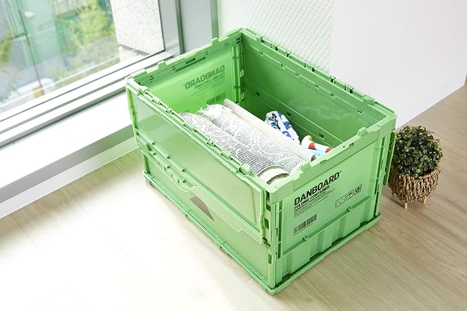 Trusco Nakayama (TRUSCO) TRC50BADNBGN Thin Folding Container with Lock Lid, Green Storage Case, Storage Box