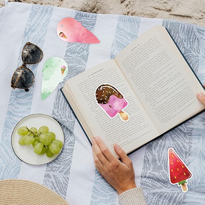 Ceiba Tree Summer Bookmarks with Ribbon Watercolor Double-Sided Ice Cream Cold Drink Theme Reading Bookmarks End of the Year Tags for Kids Students Back to School Graduation Classroom Supplies
