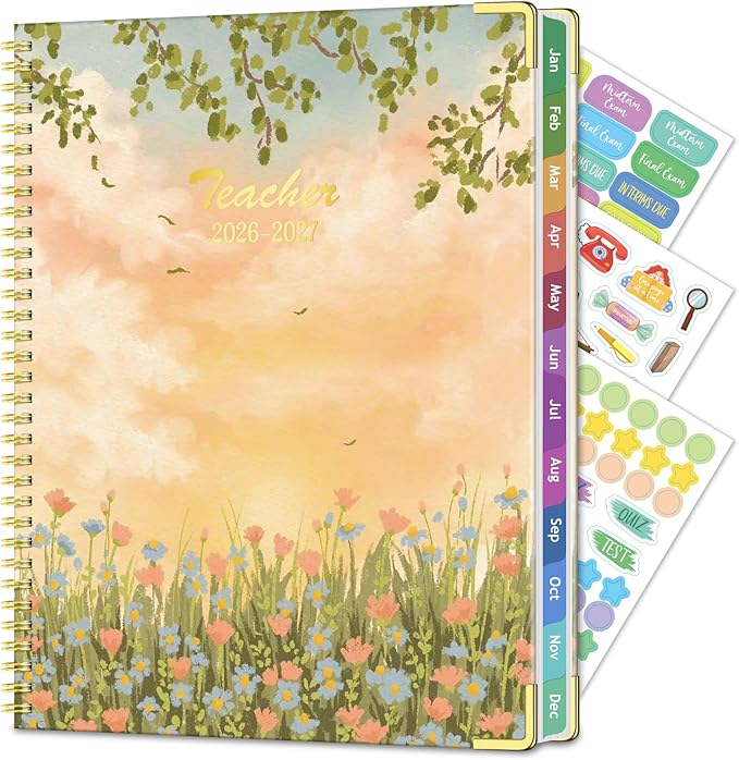 Teacher Planner 2026-2027 Academic Year, Jul.2026 - Jun.2027, 8.5" x 11" Lesson Planner Book for Teachers, Teacher Planners with Colorful Monthly Tabs for Homeschool & Classroom Organization - Orange
