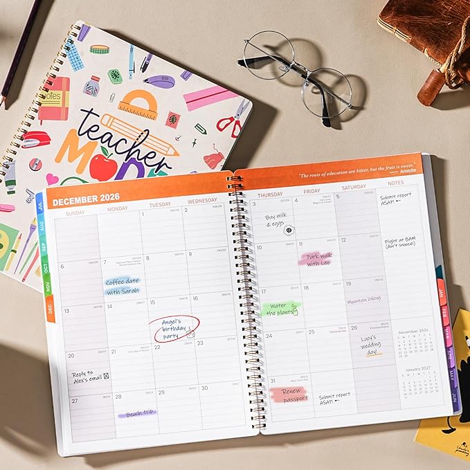 Teacher Planner 2026-2027 - 2026-2027 Teacher Lesson Planners from JULY 2026 - JUNE 2027, 9 ''x 11 '', Academic Planner for School Year, Inner Pocket, Colorful Tabs