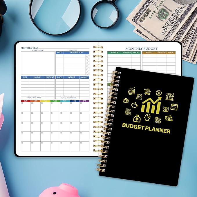 Budget Planner - Monthly Financial Planner Organizer with Expense Budget Book/Expense Tracker Notebook/Accounting Book to Manage Your Money Effectively, Start Anytime, A5(5.8" * 8.2") Black Golden