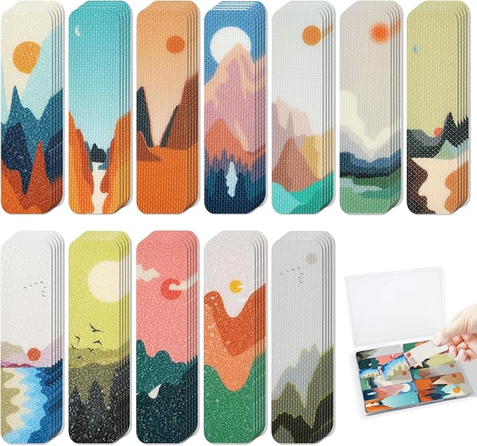 120 Pieces Anxiety Sensory Stickers with 2 Textured Stickers - Desk Fidget and Calming Stickers with Storage Box for Adults & Teens - Anxiety Relief Sensory Strips (Landscape)