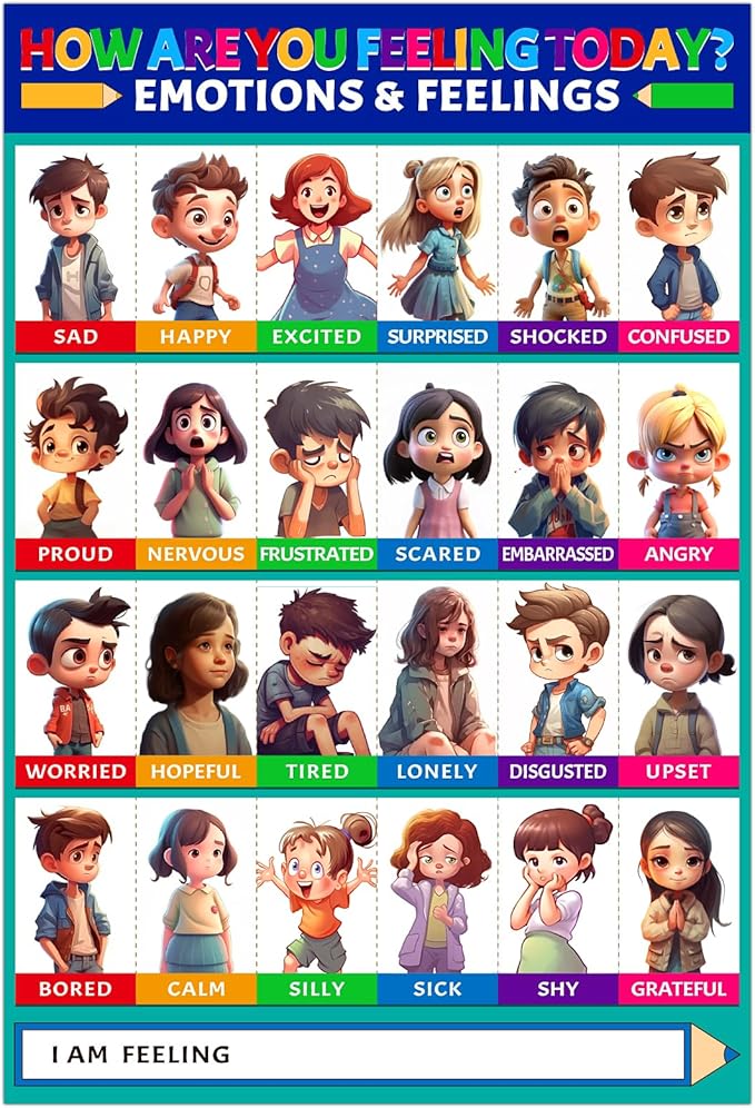 D24TIME Feelings Chart for Kids - 11''x16'' Toddler Educational Feeling Posters Emotion Chart for Children Kindergarten Nursery School Classroom Learning Poster Back to School Teacher Supplies