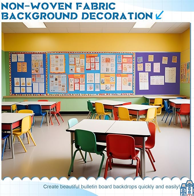 Hahafelt 16 in x 40 Ft Fabric Bulletin Board Roll Classroom Non Woven Fabric Background Decorations Waterproof Wrinkle Resistant Bulletin Board for Back to School Wall Decor(Blue,Pure)