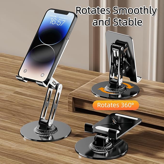 Cell Phone Stand for Desk - [Height Adjustable] Foldable Phone Holder, Portable Stand for iPhone 17 16 15 14 13 12 11 Pro Max Plus Air, Galaxy S25 S24, Telephone, Office Accessories, Silver