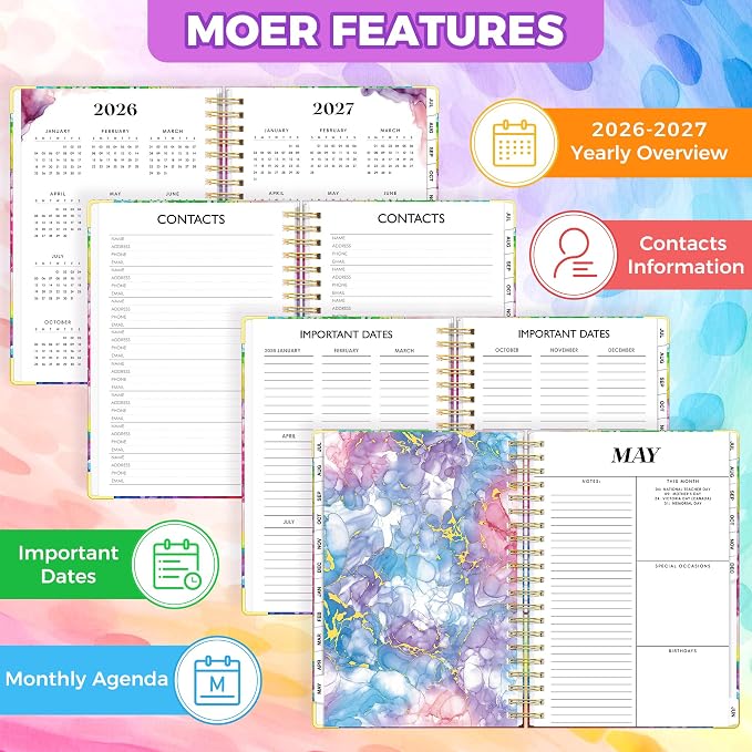 Planner 2026-2027, 18 Month Weekly and Monthly Academic Planner, July. 2026 - Dec. 2027, 9" x 11.6" A4 Large Hardcover Calendar Planner with Page Tabs, Separator Page, Inner Pocket, Bookmark, Stickers, Sticky Note Set