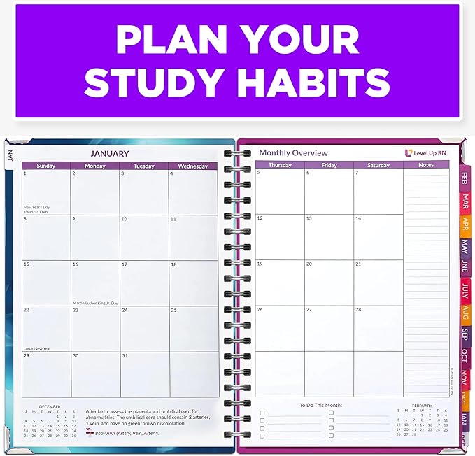 Nursing School Study Planner - Nursing Student Gifts - Spring 26/Fall 26 Calendar Year - Dates Start January 1st 2026 through January 31st 2027