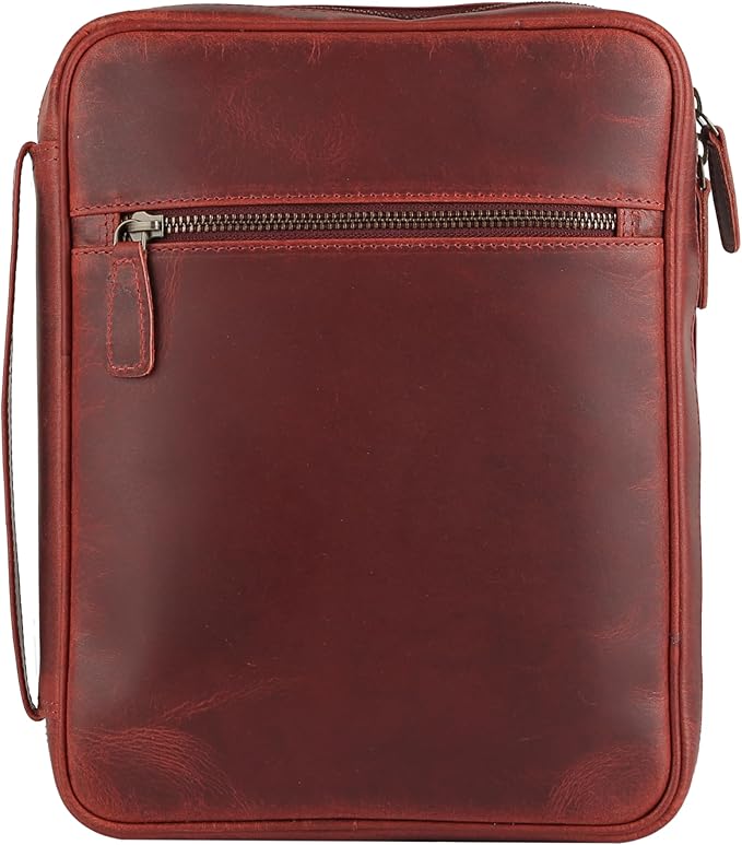Leather Bible Cover for Men & Women – Zippered Bible Case with Handle, Note & Pen Organizer – Fits Large Study Bible – 11.5x8.5 Inch (Red)