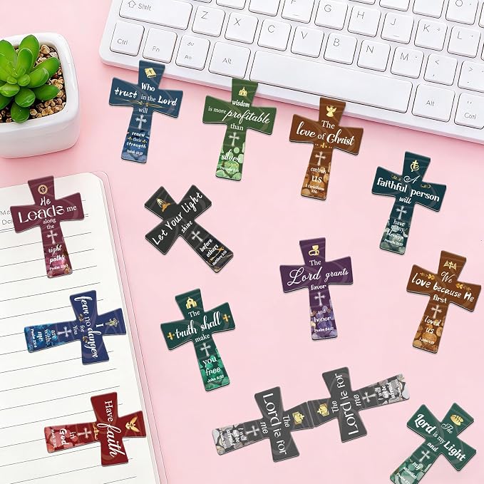 25Pack Magnetic Bookmarks Bulk Cross Bible Bookmark Christian Bookmarks for Women Men Kids Adults Teacher Book Lovers Gifts, Book Marks for Reading Religious Verses Magnet Bookmark Clips (Vintage)