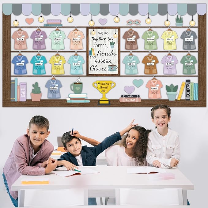 Naozinebi Healthy Bulletin Board Set Healthcare Workers Nurses Classroom Decorations DIY Crafts Health Shout Out Cutouts for Students Hospital Nursing School Back to School RN Party Wall Supplies