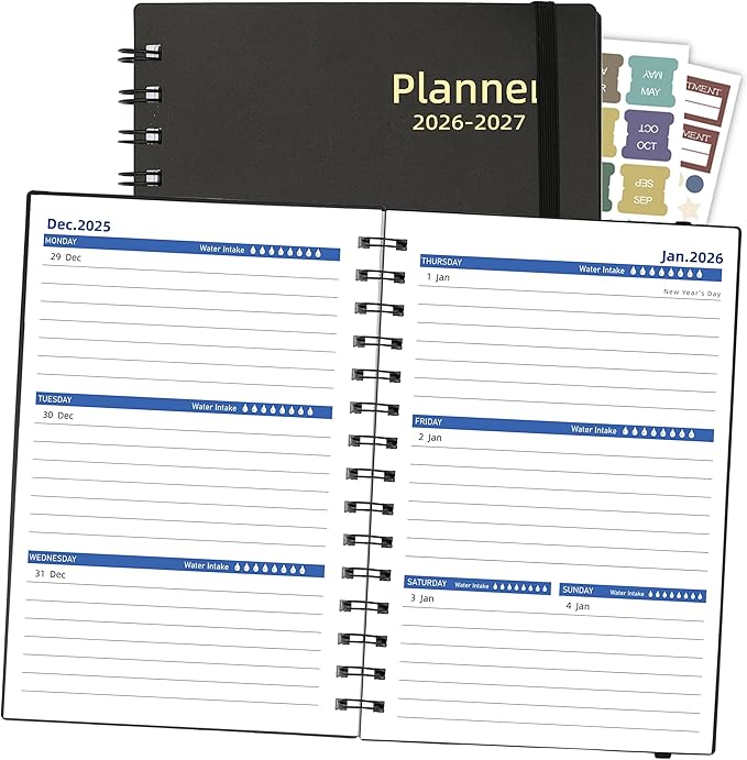 2026-2027 Daily Planner, Weekly & Monthly Planner from Jan 2026-Jun 2027, 18 Month Academic Calendar with Tabs Stickers, A5 Size, Black