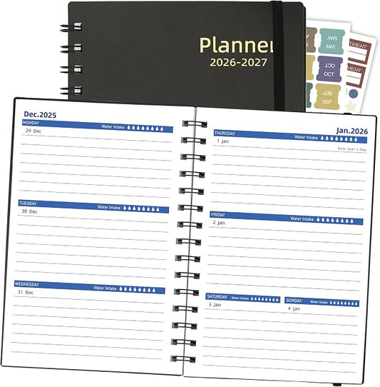 2026-2027 Daily Planner, Weekly & Monthly Planner from Jan 2026-Jun 2027, 18 Month Academic Calendar with Tabs Stickers, A5 Size, Black