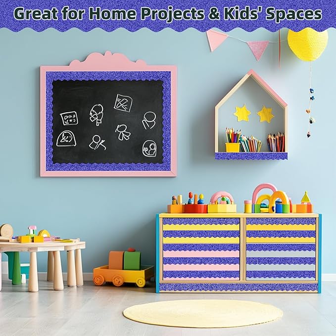 3 Rolls 98.4 Ft Glitter Bulletin Board Borders Set - Royal Blue Bulletin Board Decorations for Classroom, Office，School Supplies & Home DIY - Perfect for Teachers, Posters & Birthday Party Decor