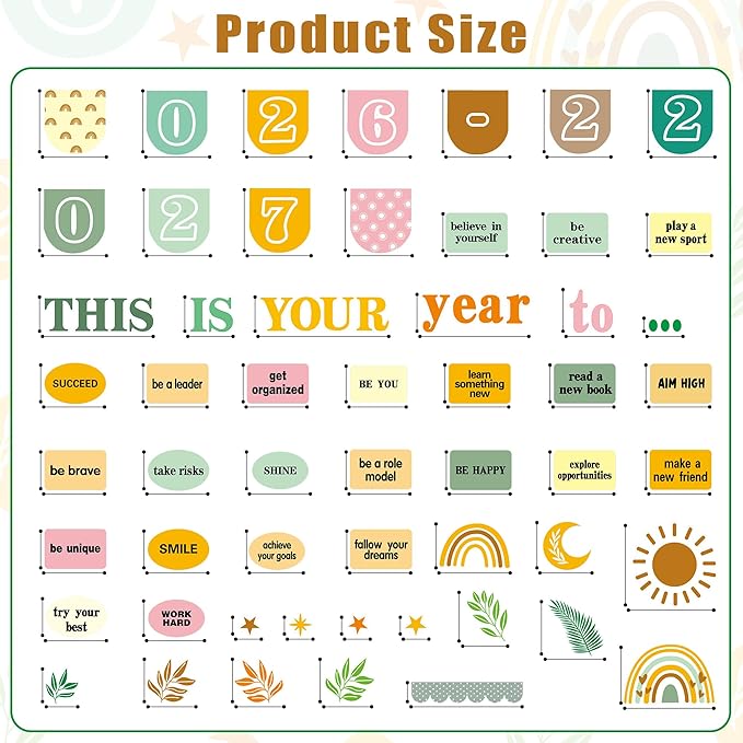 Boho Motivational Bulletin Board Set – This is Your Year Retro Classroom Decor – Inspirational Welcome Back to School Cutouts for Chalkboard, Wall, Door & Office Supplies