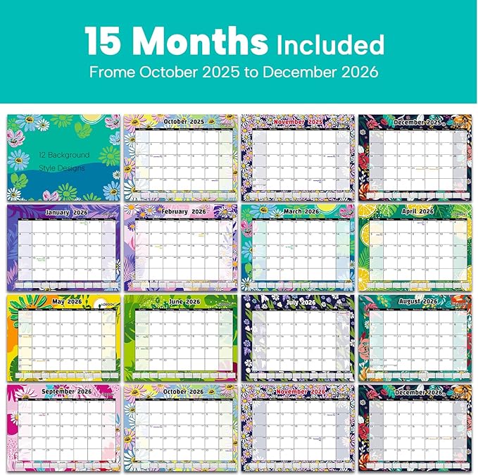 Large 22''x17'' Desk Calendar 2026, Use January to Dec 2026, Big Deskpad Calendar or Extra Large Monthly Organizer Desk/Wall Planner, Colorful Seasonal Designs
