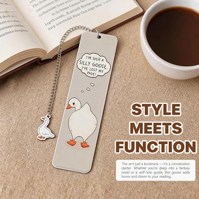 Pink Cute Bookmark for Women Silly Goose Gift Metal Bookmark for Students, Teachers, and Readers Funny Bookmarks Gift Page Markers Study Stationery, Office Supplies (Light Gray)