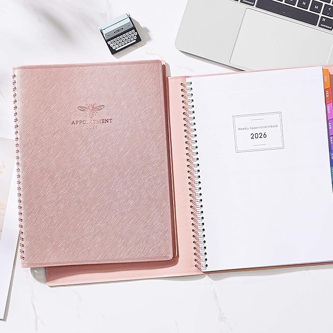 2026 Appointment Book/Planner - Appointment Planner 2026, Jan. 2026 - Dec. 2026, 11" x 9", 26 Daily Hourly Planner with 15-Minute Interval, Colorful Tabs - Rose Gold