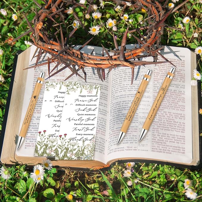 80 Set Christian Religious Gifts Bulk Include Bible Verse Pens and Inspirational Bookmarks Scripture Quote Bible Study Group Church Gifts for Christian Graduation Mother's Day Pastor (Bamboo)