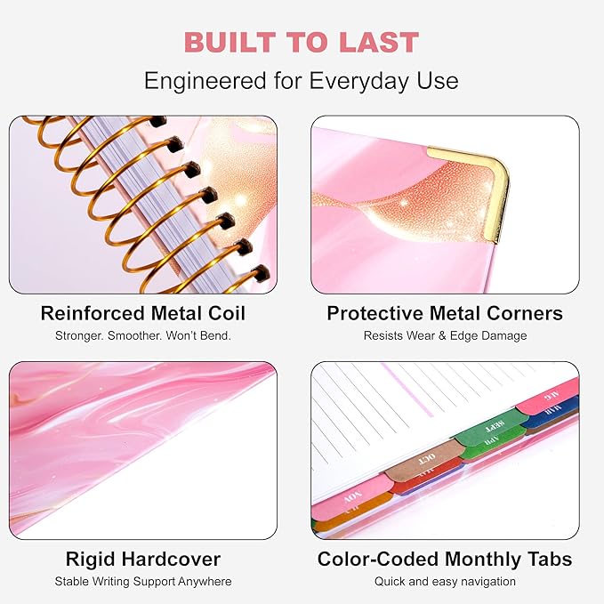 CAGIE Planner 2026-2027, 18 Month Weekly and Monthly Planner, Marble Design Calendar with Tabs, Jul 2026–Dec 2027, Large 8.5" x 11" A4 Hardcover Spiral Agenda Planner for Home, Work, School and Teacher (Pink）