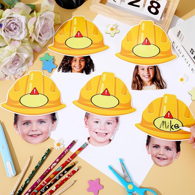 160Pcs Construction Helmet Cutouts Back to School Bulletin Board Decoration Set Construct Paper Cut-Outs Classroom Decor for Boy Girl DIY Photo Craft School Kindergarten Preschool Wall Door Supplies