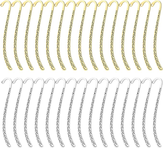 Tyqour 30PCS Metal Bookmarks Hairpin Hook Vintage Book Markers Carved Embossed Metal Bookmark Hooks for Teacher Reading Enthusiasts Jewelry Making Charms