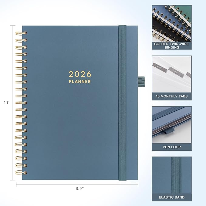And Per Se 2026 Planner, A4 Size-Daily, Weekly & 18-Monthly Planner, Daily Schedule, Monthly Tabs, 100 GSM Thick Paper(Dark Blue)