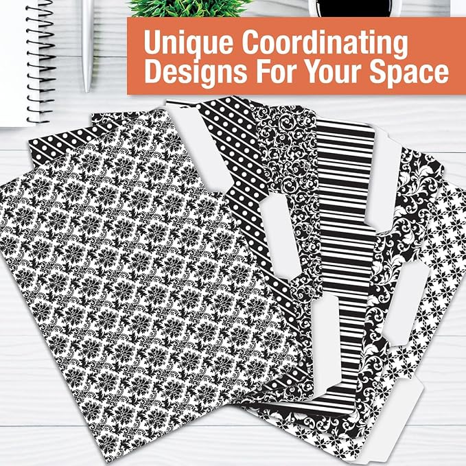 Current Elegant Black File Folders Value Pack - Bulk Set of 24, 6 Pretty Decorative Designs, 1/3 Cut Tabs, Heavy-Duty Paper Stock, Office Supplies for Home & Work, 9-½” x 11-¾” Letter Size