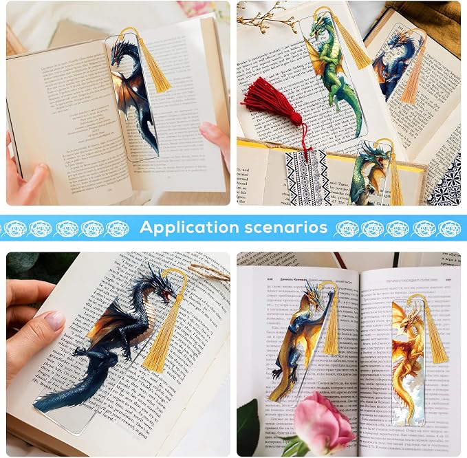UV DTF Bookmark Wraps - 24 Sheets Dragon UVDTF Decals for Acrylic Bookmark Blanks, Double-Sided Printing Rub on Transfer Stickers, UV DTF Stickers for Dragon Lovers Adults DIY Crafts