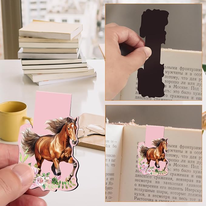 Flower Horse Magnetic Bookmarks - Irregular Shaped Horse Bookmark 6 Pack Magnet Animal Paper Markers Page Clip Set Children Women DIY Gifts for Reading Libros Book Office Classroom Supplies