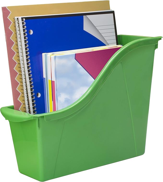 Storex Small Book Bin – Interlocking Plastic Organizer for Home, Office and Classroom, Assorted STEM, 6-Pack (70113A06C)