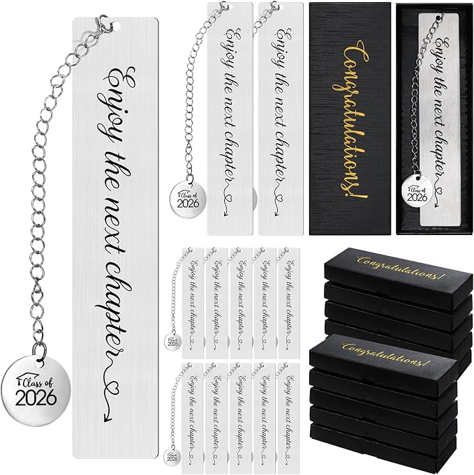 12set Graduation Gifts Bulk for Class of 2026 Students, Charm Bookmark with Gift Box Inspirational Grad Gifts for 2026 Senior High School Classroom Students Teacher Graduation Party Favors (Classic)