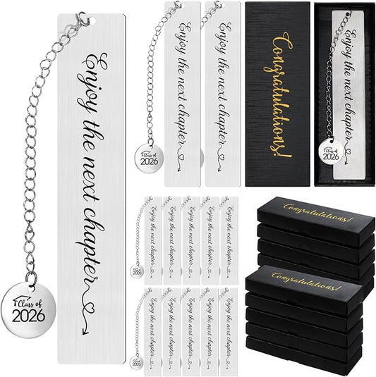 12set Graduation Gifts Bulk for Class of 2026 Students, Charm Bookmark with Gift Box Inspirational Grad Gifts for 2026 Senior High School Classroom Students Teacher Graduation Party Favors (Classic)