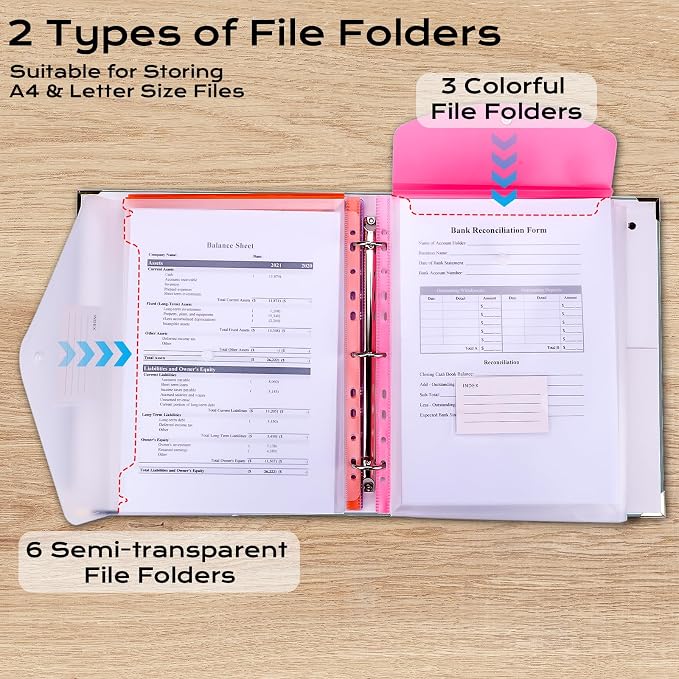 XKDOUS Important Document Organizer with 9 Pockets, Aesthetic Folio Folders 3-Ring Accordion Storage Binders Linen Expanding File Folder for A4 Papers, Documents and Files