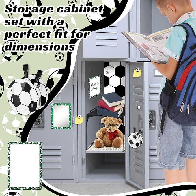 Demonwer 14 Pcs Locker Accessories Kit Soccer Themed Locker Organizer Magnetic Whiteboard Mirror Pen Holder Soccer Stickers for Back to School Essentials Locker Decorations