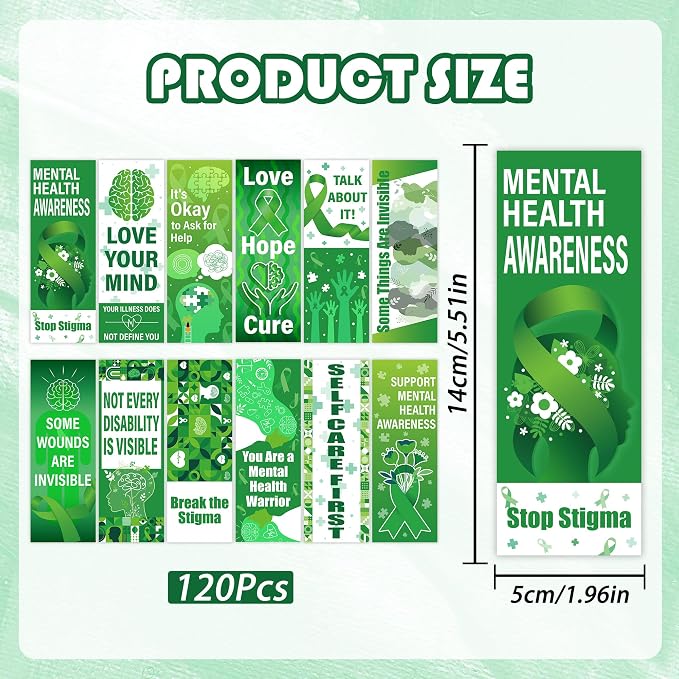 120 Pcs Mental Health Bookmarks, Positive Motivational Encouraging Affirmation Book Marker Page Clips, Inspirational Gifts for Students Schools Book Lovers Mental Health Awareness Campaigns