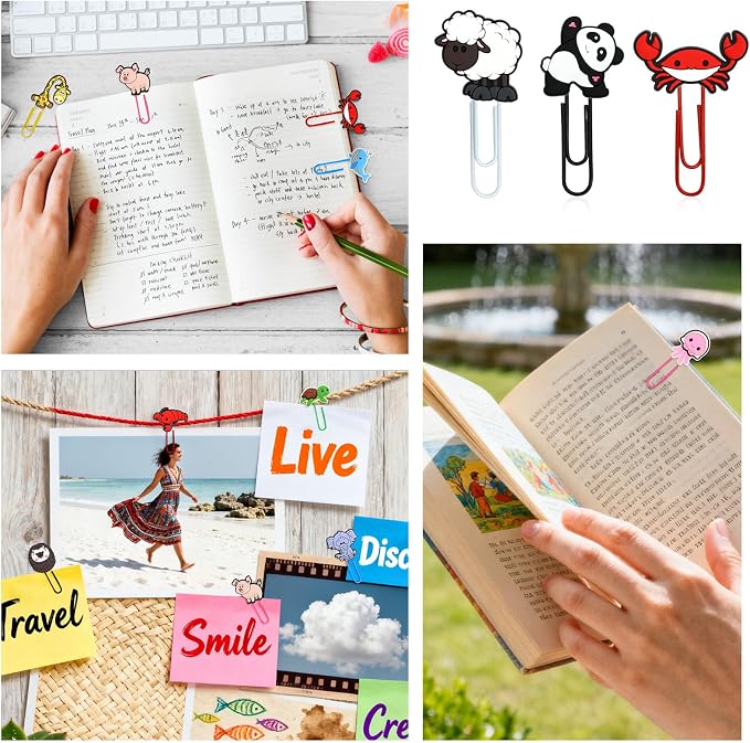 Cute Paper Clips, 50Pcs Cute Animals Bookmark Paperclips Bulk Metal Fun Cat Dog Planner Clip Charm Clamp Desk Accessories Stationery Colorful Office Supplies gifts for Student Teacher Party Decorative