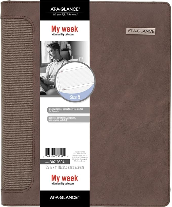 AT-A-GLANCE Day Runner Undated Harrison Leather Day Planner, 8-1/2-x-11-inch (307-0304), Brown