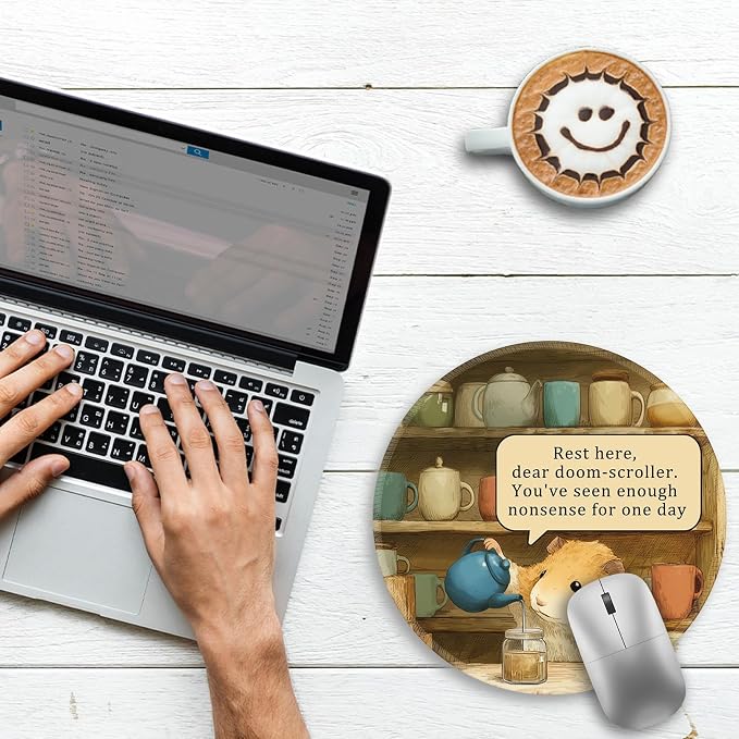 Gctriki Funny Hamster Round Mouse Pads for Desk, Small Desk Mat Stitched Edge Non-Slip Rubber Base, Mousepad for Travel Laptop Computer Gaming, Cute Office Accessories with Motivational Quote
