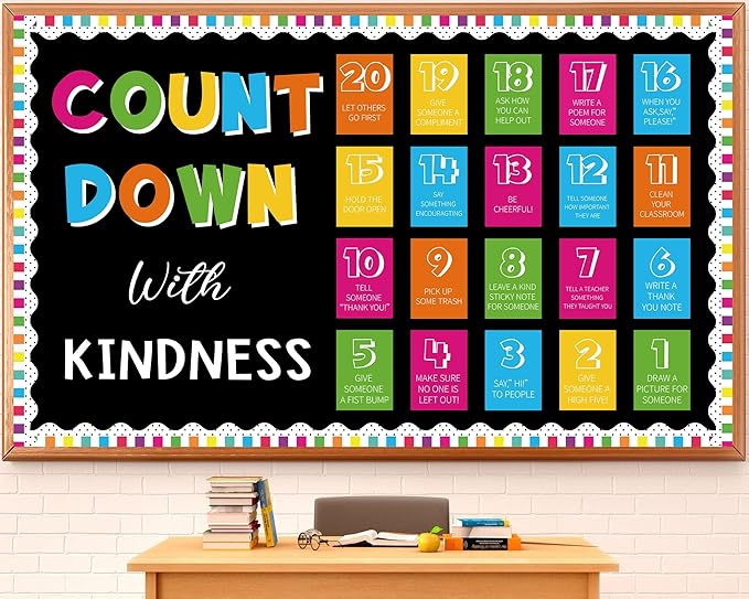 Count Down with Kindness Bulletin Board Set Colorful Countdown Bulletin Board End of The Year Countdown Paper Cutouts Schools Out Kindness Classroom Decor for Home School Classroom Office Door Wall