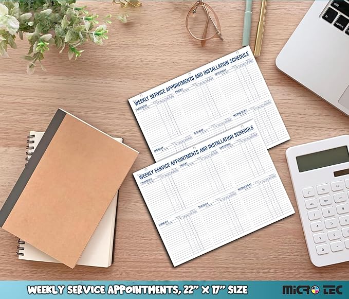 Weekly Service Appointment Schedule Pad 22 x 17 Desk Planner - Installation Scheduling Notepad, Technician Work Schedule Desk Pad, Perforated Office Appointment Log - 1 Pad (52 Sheets Per Pad)