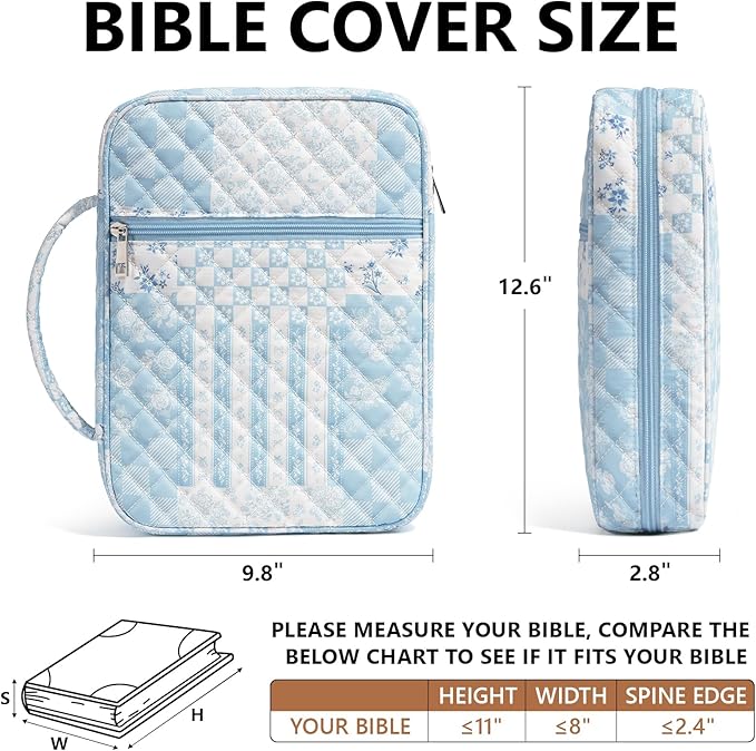 Bible Cover Case for Women Large Bible Bag, Bible Study Supplies Journaling Kit Quilted Church Bag with Handle, Puffer Book Carrying Case w/Tabs Accessories Mothers Day Christian Gifts for Women Mom