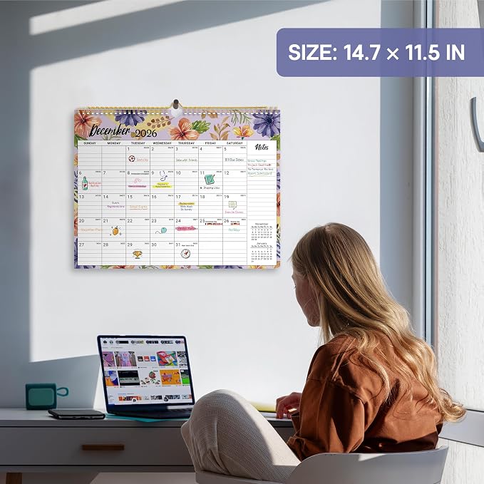 Calendar 2026-2027, Monthly Wall Calendar from April 2026 to December 2027, 11.5" x 14.7", Spiral Binding Hanging Wall Calendar, Perfect for Home or Office,Botanic Whimsy
