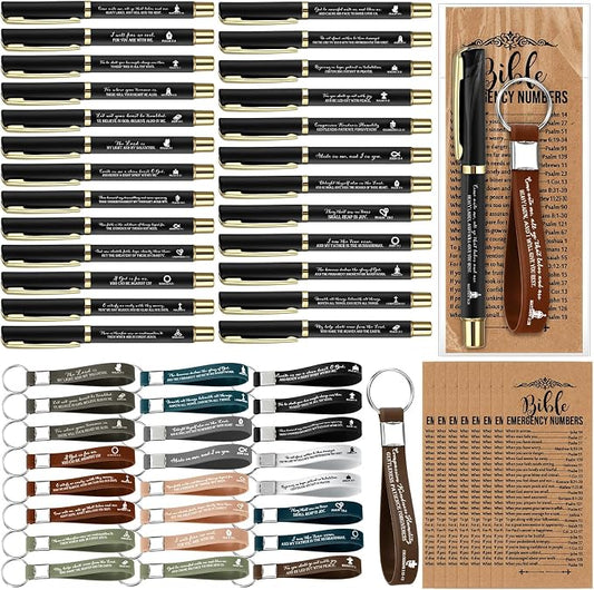 Feifeiya 25 Sets Father's Day Christian Church Gifts Bulk Bible Verse Plastic Gel Pen Religious Silicone Keychains Scripture Bookmarks for Men Women Empowerment Sunday Study Group Gifts(Black)