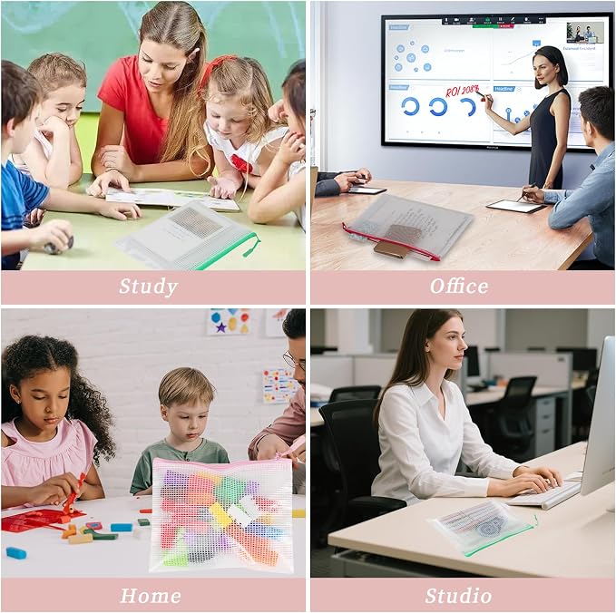 Multibey 10 Pack 10 Colors Mesh Zipper Pouch Bags, 7.5 x 5.9 Inch B6 Size Clear Mesh Storage Pouches Small Mesh Bags with Zipper for School Office Home Travel Storage
