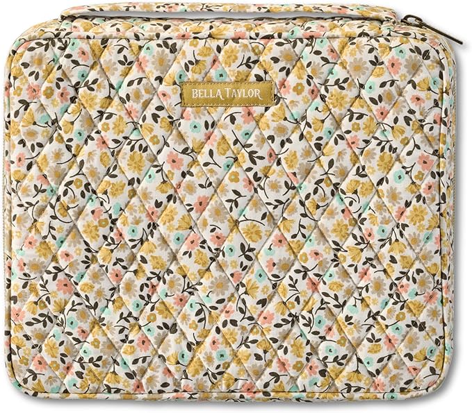 Bella Taylor Quilted Bible Cover for Women, Cotton Fabric Bible Case for Medium and Large Study Bibles, Prairie Meadow