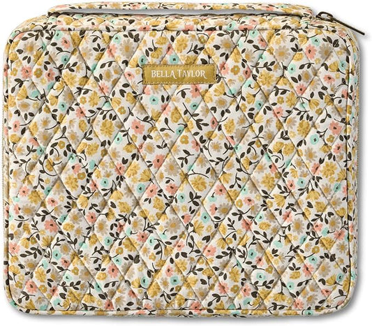 Bella Taylor Quilted Bible Cover for Women, Cotton Fabric Bible Case for Medium and Large Study Bibles, Prairie Meadow