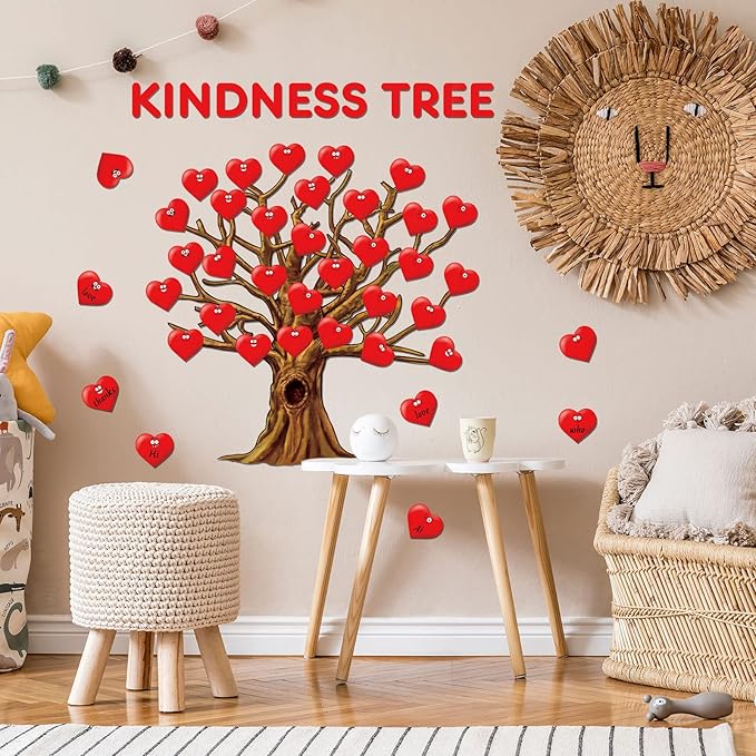 Gersoniel 90 Pieces Valentines Day Classroom Tree Bulletin Board Decorations Red Heart Cutouts Stickers for Classroom Home Wall Background Banner Decor