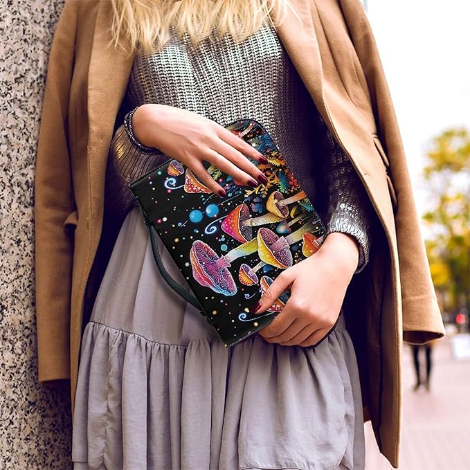 Colorful Mushrooms Bible Cover with Durable Handle，Bible Case for Women Girls，Bibl e Carrying Case Bible Journaling Supplies for Bible Cover-Size L
