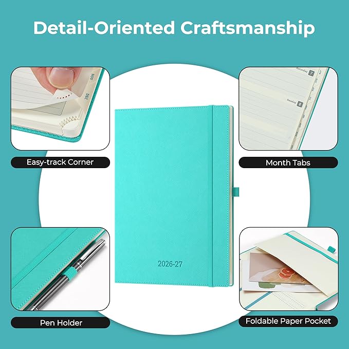Weekly Monthly 2026-2027 Planner (July 26-Dec 27),11.5"x8.5",18 Months Agenda Plan with Month Tabs & Pocket,Expenses/Note Pages, Academic Calendar with Vegan Leather Cover,Light Blue
